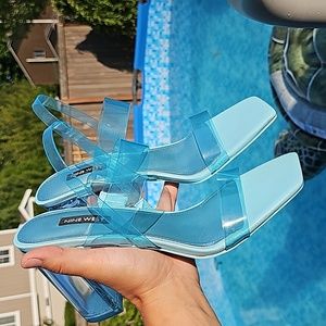 Nine West clear blue sandals, square toe, WMNS 8.5